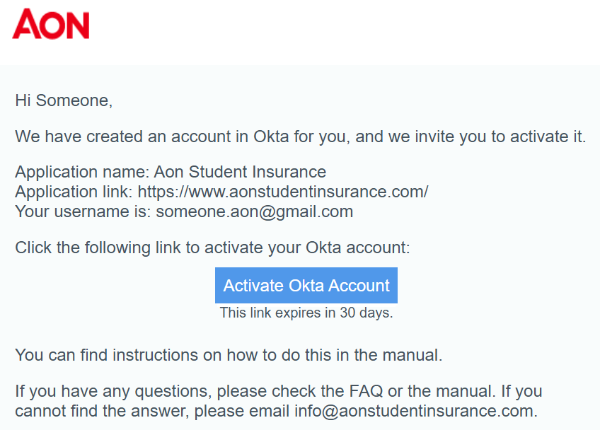 Image of the activation mail